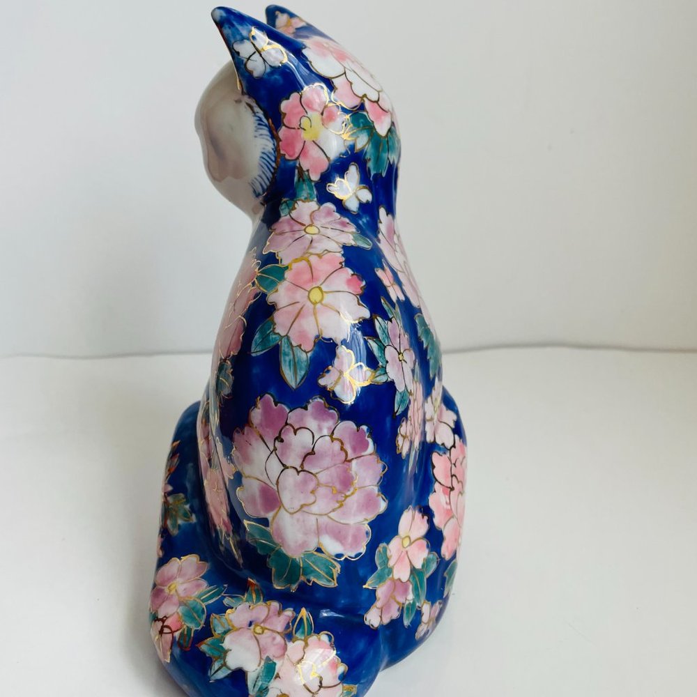 Vintage Hand Painted Porcelain Decorative Blue Sitting Cat Figurine 8” - Picture 8 of 12